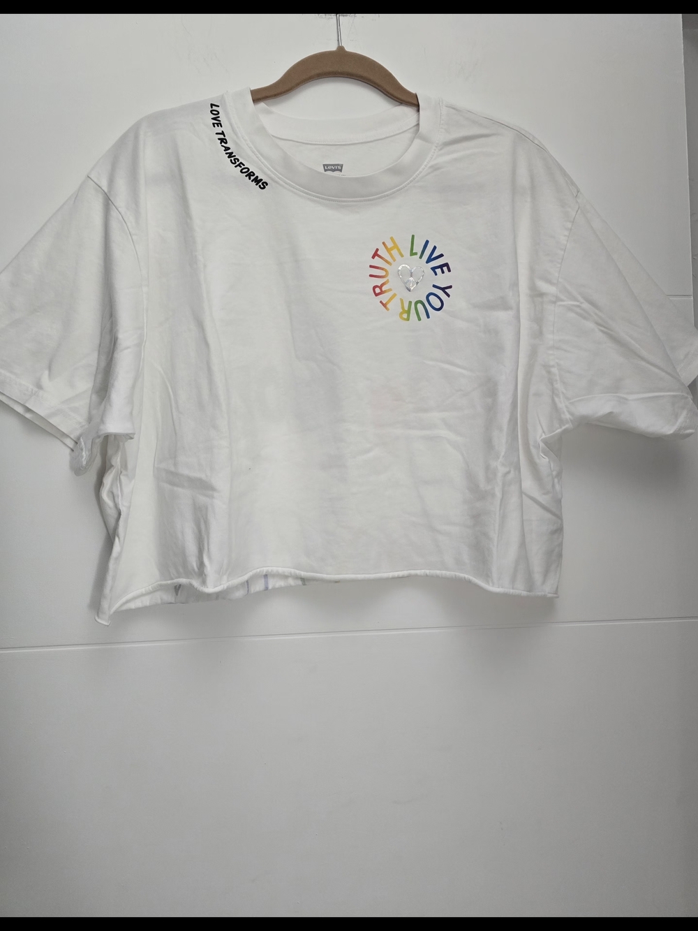 Levi's Pride Crop Top Graphic TShirt White XL Live Your Truth Let My People Love